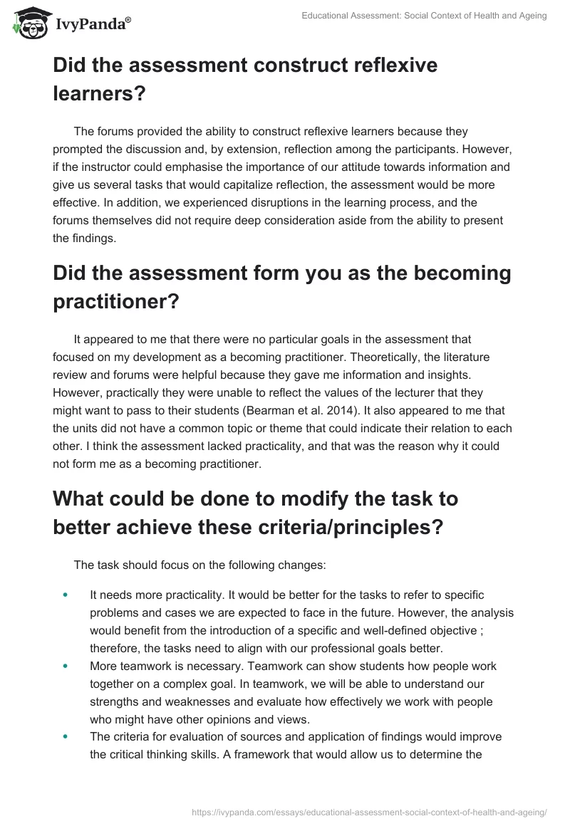 Educational Assessment: Social Context of Health and Ageing. Page 2