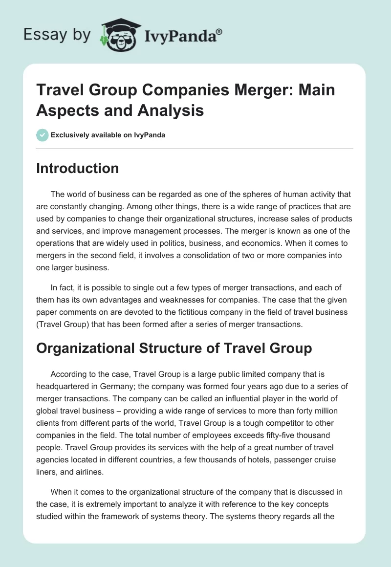 Travel Group Companies Merger: Main Aspects and Analysis. Page 1