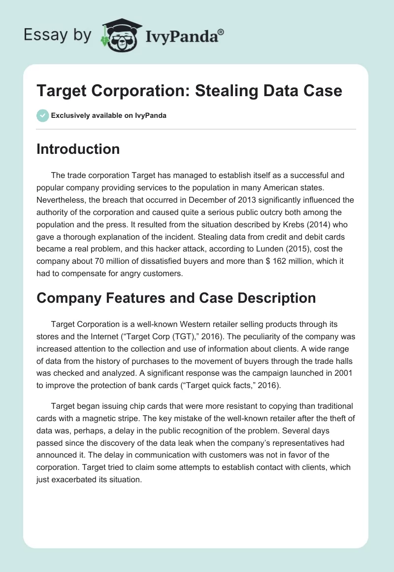Target Corporation: Stealing Data Case. Page 1