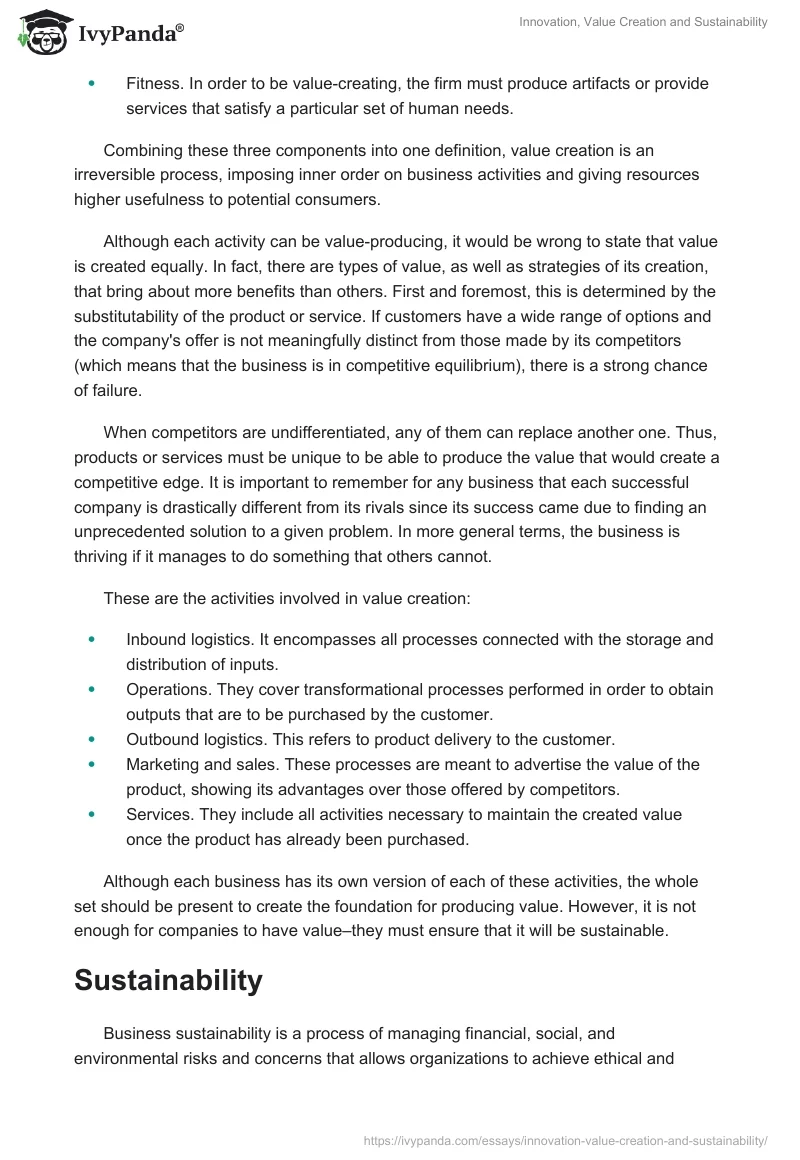 Innovation, Value Creation and Sustainability. Page 2