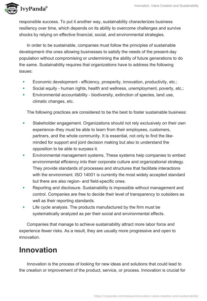 Innovation, Value Creation and Sustainability. Page 3