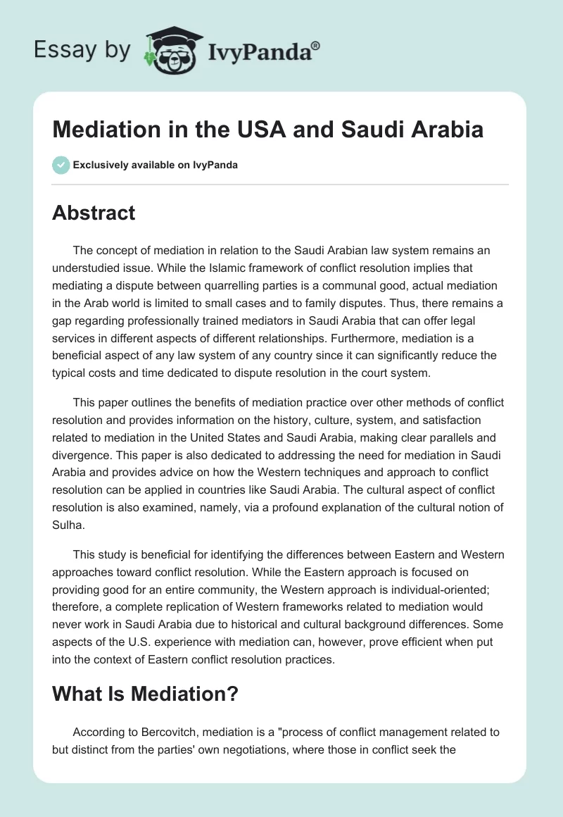 Mediation in the USA and Saudi Arabia. Page 1