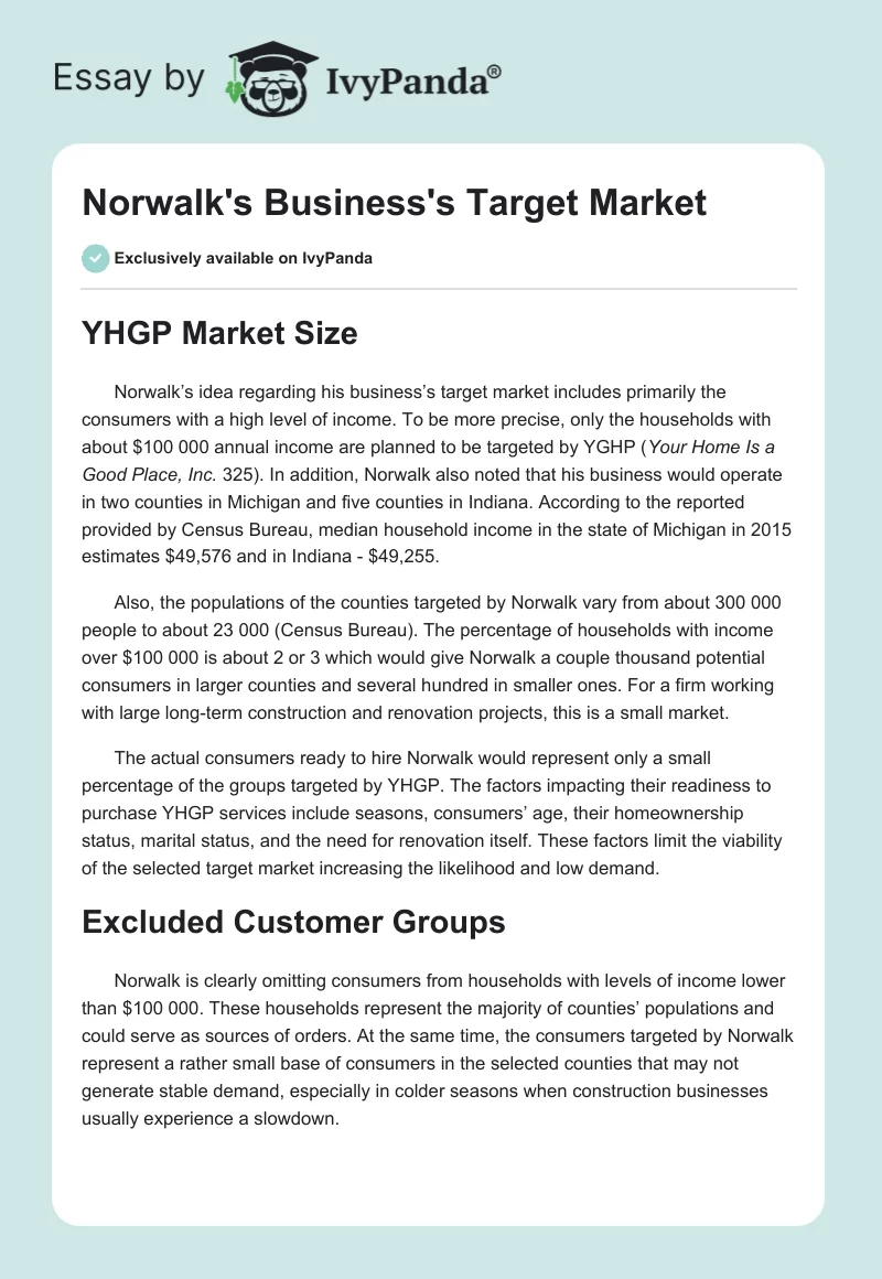 Norwalk's Business's Target Market. Page 1