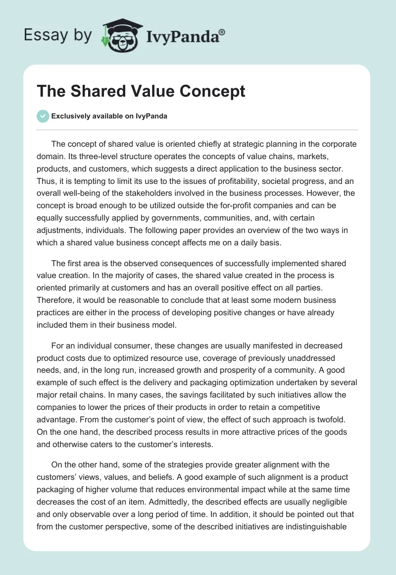 The Shared Value Concept. Page 1