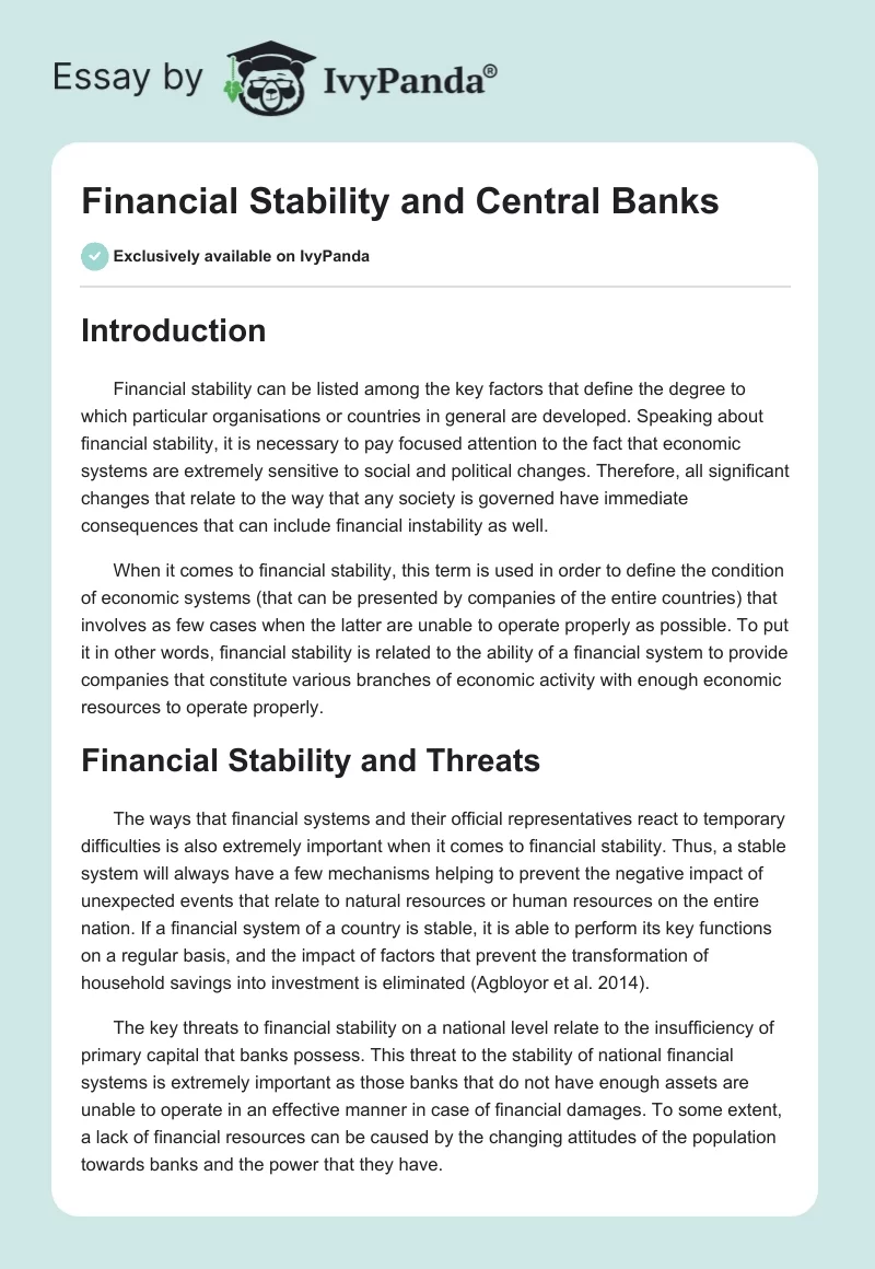 Financial Stability and Central Banks. Page 1