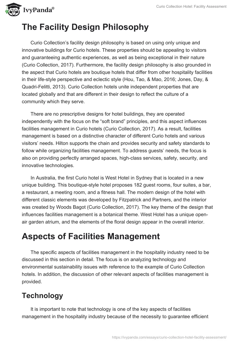 Curio Collection Hotel: Facility Assessment. Page 2