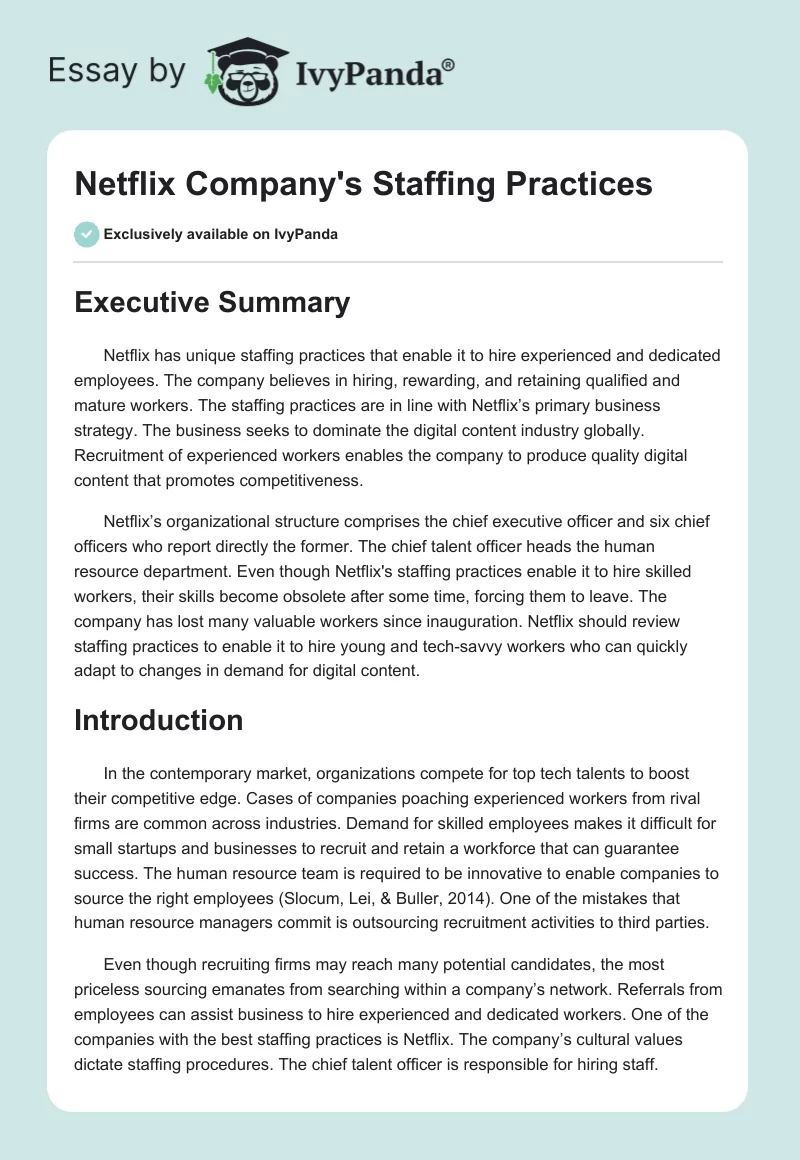 Netflix Company's Staffing Practices. Page 1