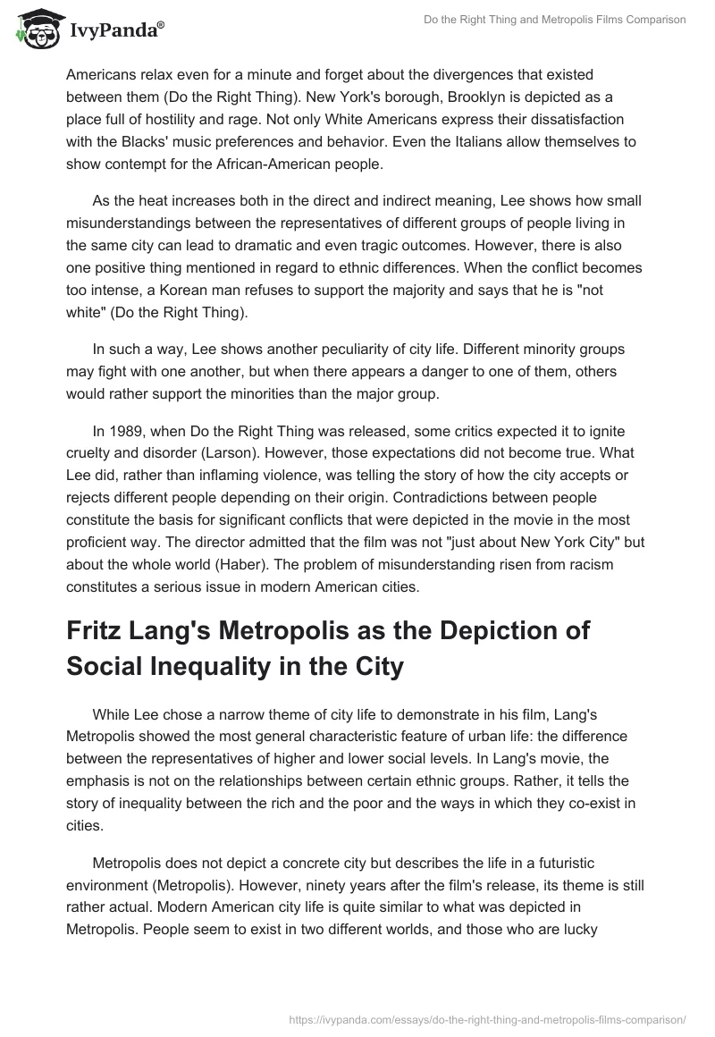 "Do the Right Thing" and "Metropolis" Films Comparison. Page 2