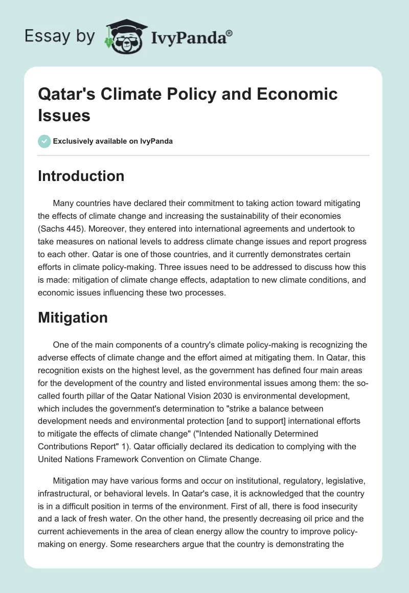 Qatar's Climate Policy and Economic Issues. Page 1