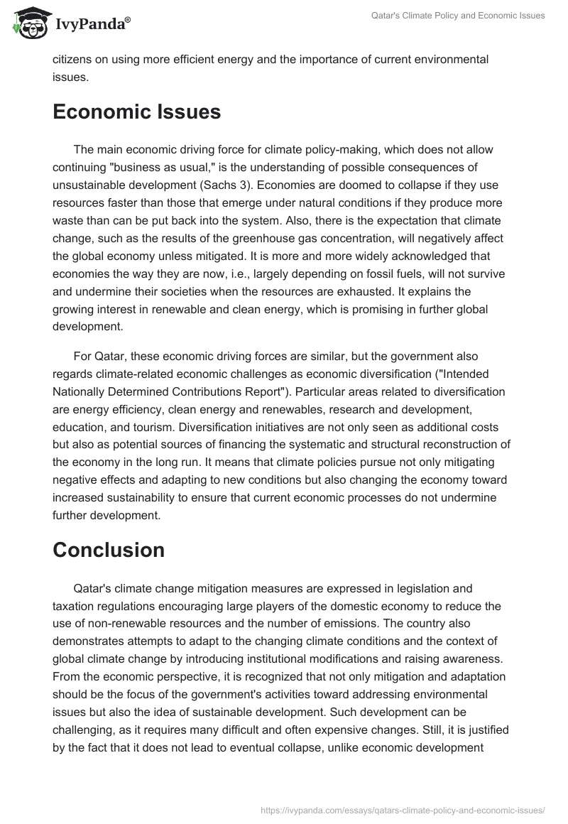 Qatar's Climate Policy and Economic Issues. Page 3