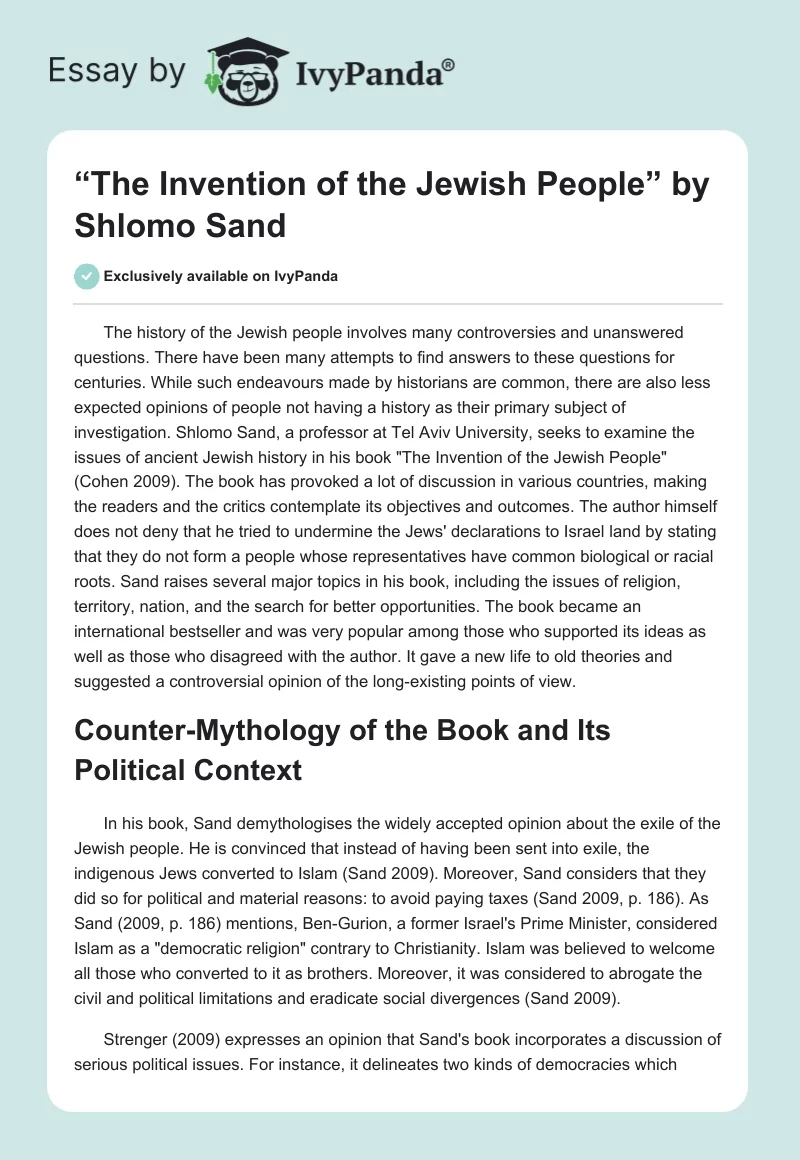 “The Invention of the Jewish People” by Shlomo Sand. Page 1