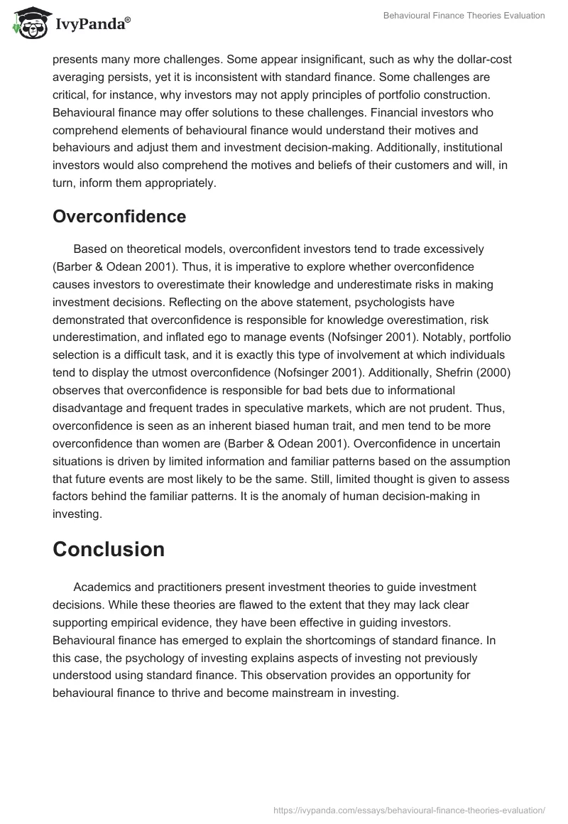 Behavioural Finance Theories Evaluation. Page 5
