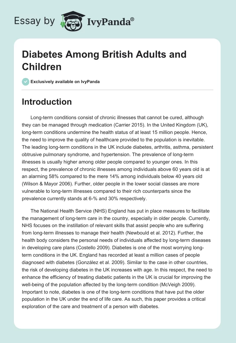 Diabetes Among British Adults and Children. Page 1