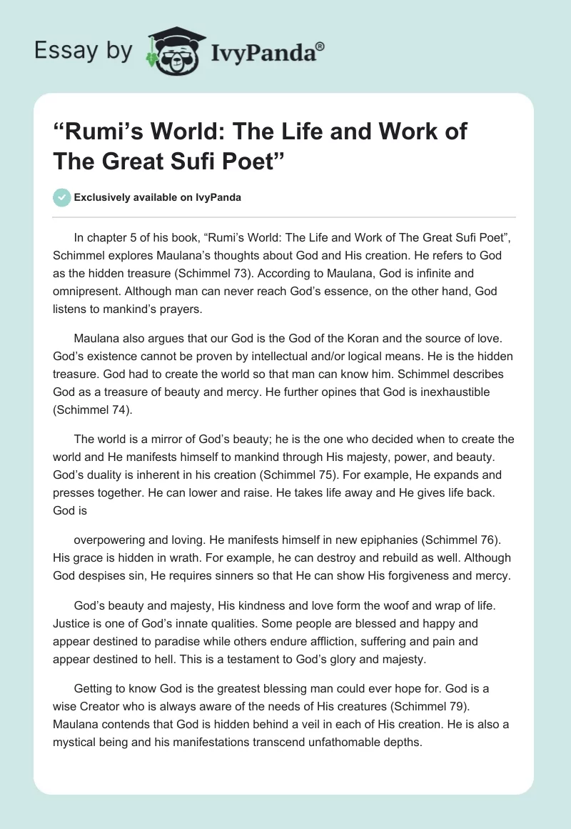 “Rumi’s World: The Life and Work of The Great Sufi Poet”. Page 1