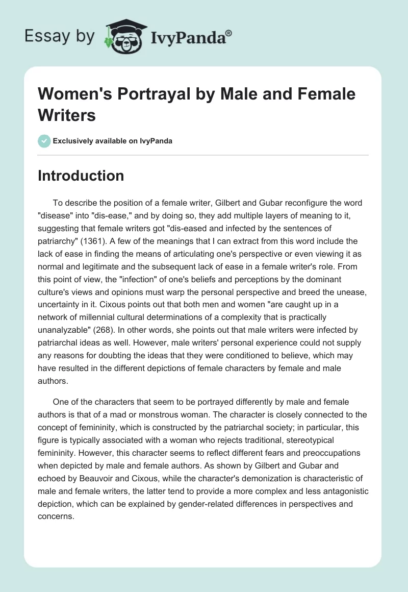 Women's Portrayal by Male and Female Writers. Page 1