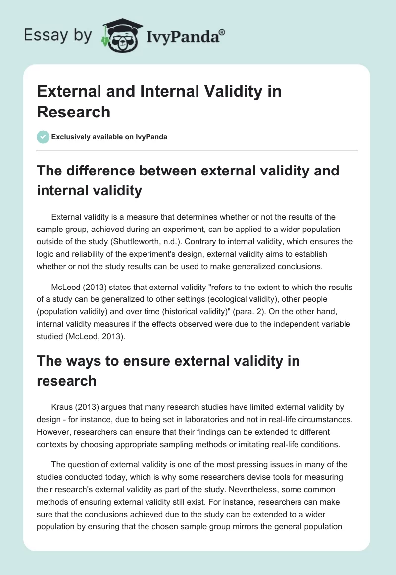 External and Internal Validity in Research. Page 1