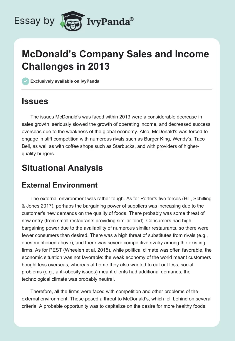 McDonald’s Company Sales and Income Challenges in 2013. Page 1