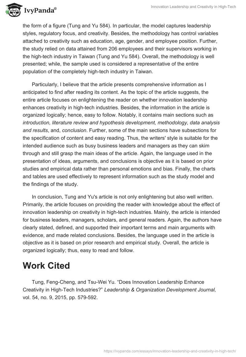 Innovation Leadership and Creativity in High-Tech. Page 3