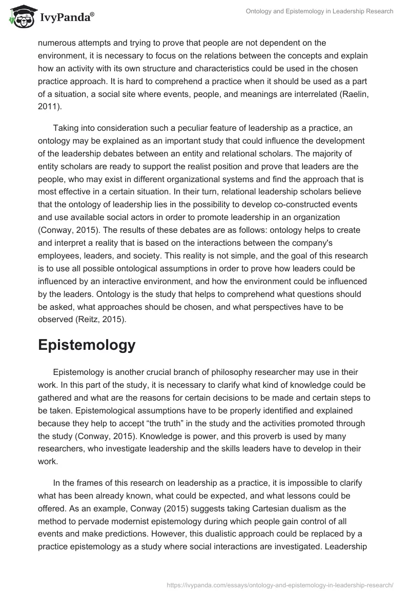 Ontology and Epistemology in Leadership Research. Page 2