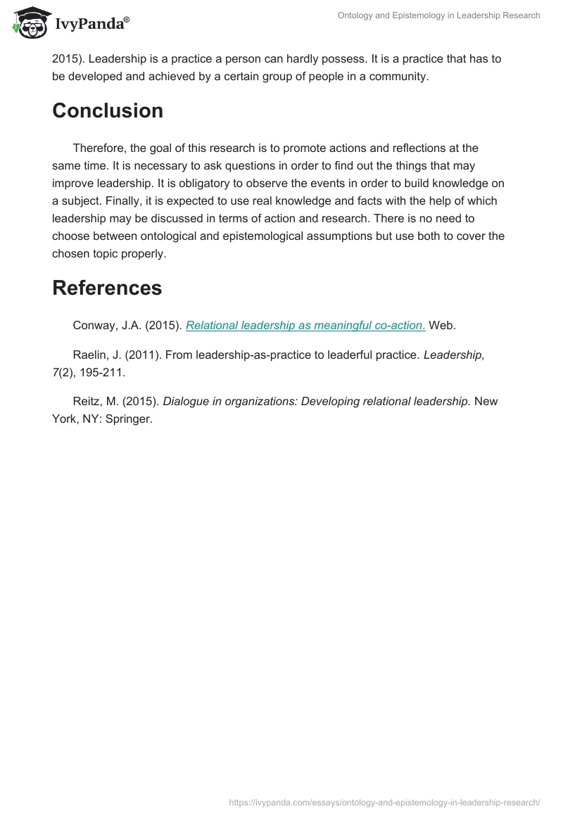 Ontology and Epistemology in Leadership Research. Page 4