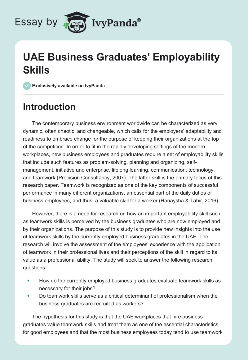 UAE Business Graduates' Employability Skills. Page 1