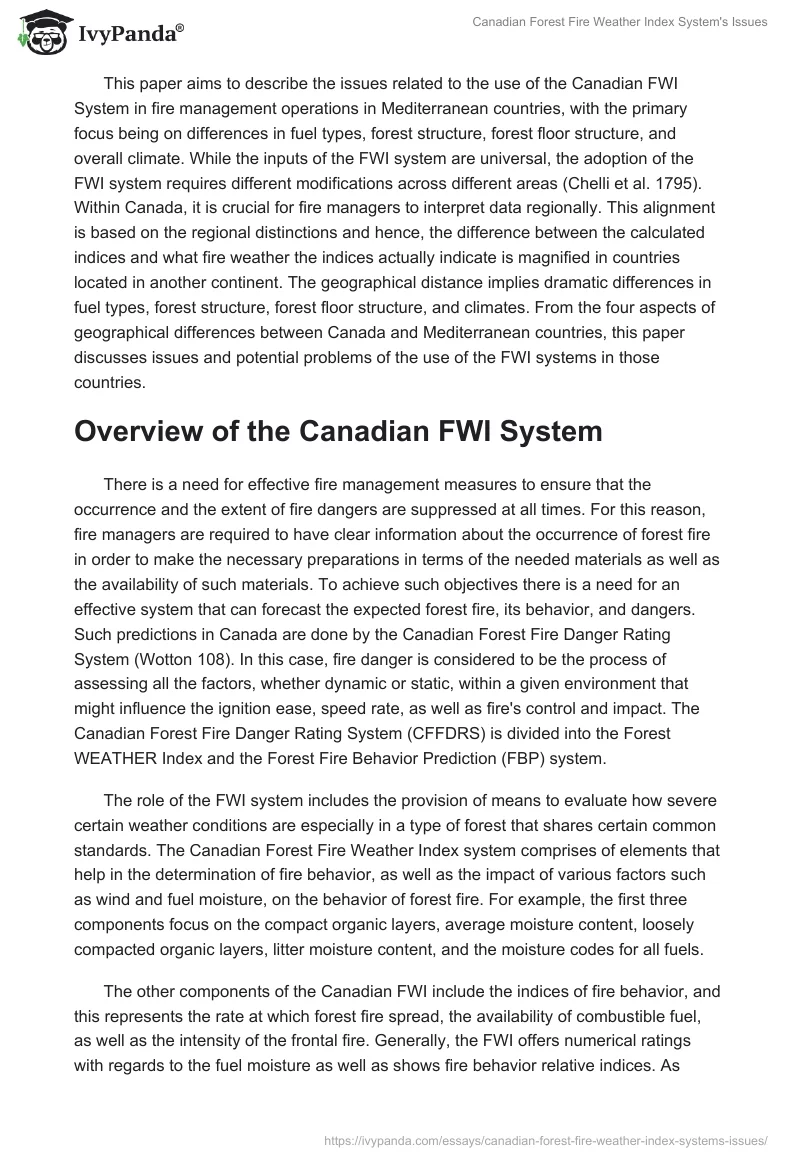 Canadian Forest Fire Weather Index System's Issues. Page 2