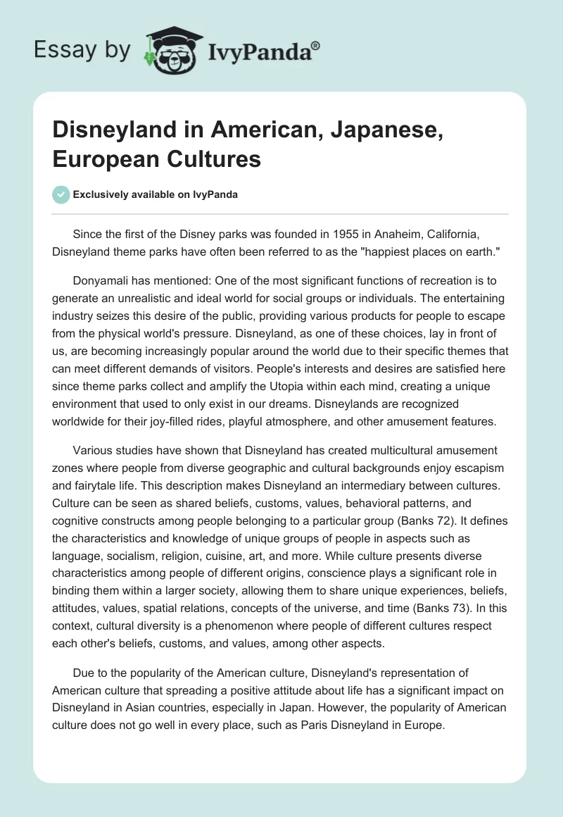 Disneyland in American, Japanese, European Cultures. Page 1