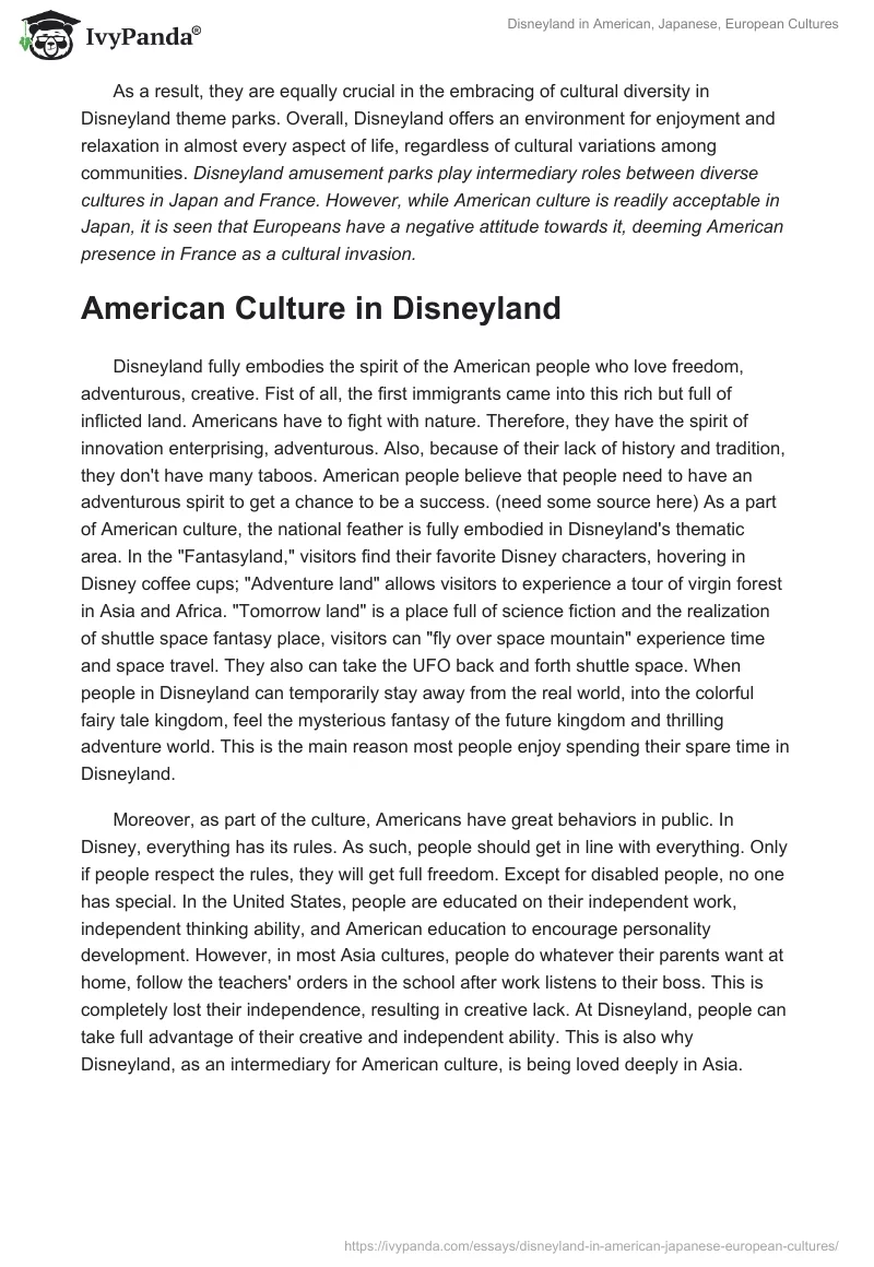 Disneyland in American, Japanese, European Cultures. Page 2