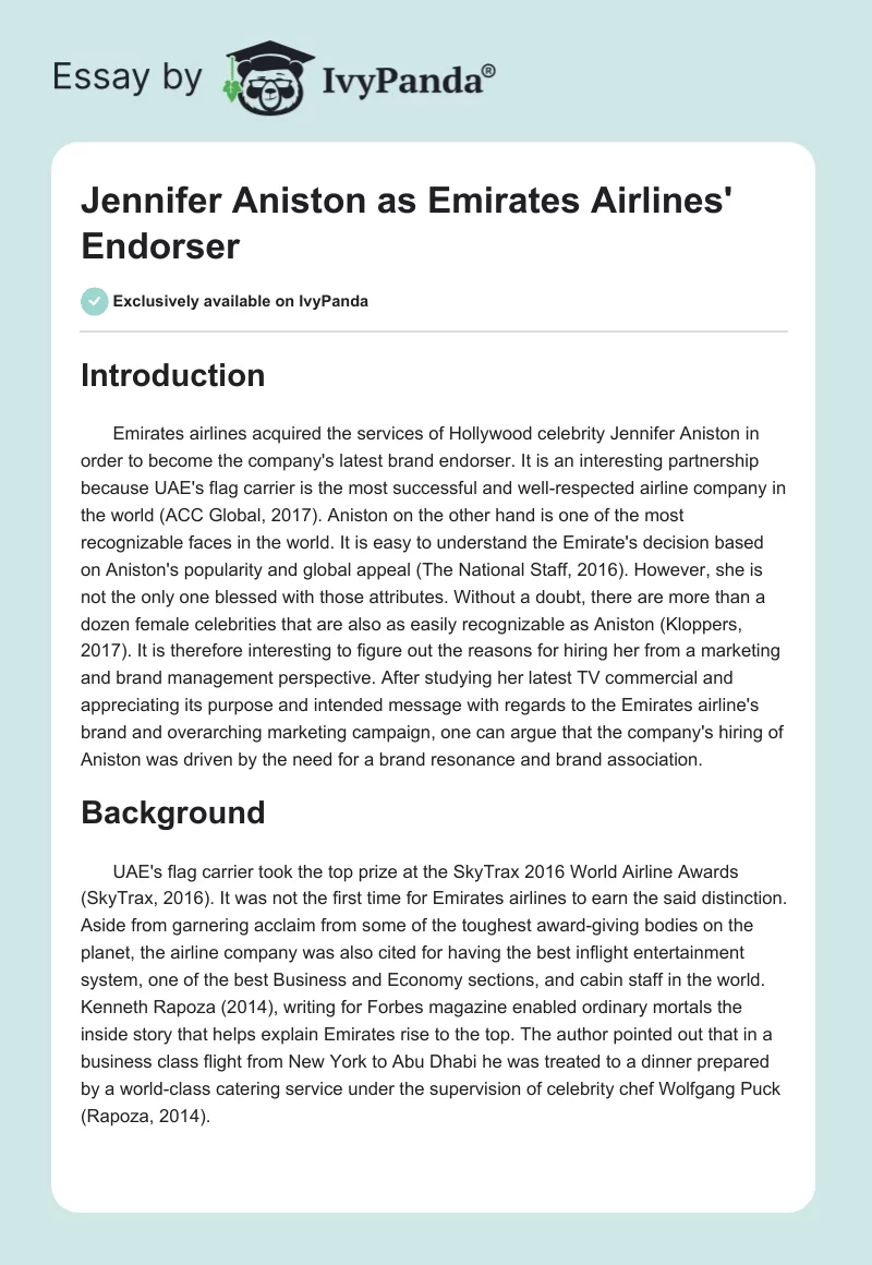 Jennifer Aniston as Emirates Airlines' Endorser. Page 1