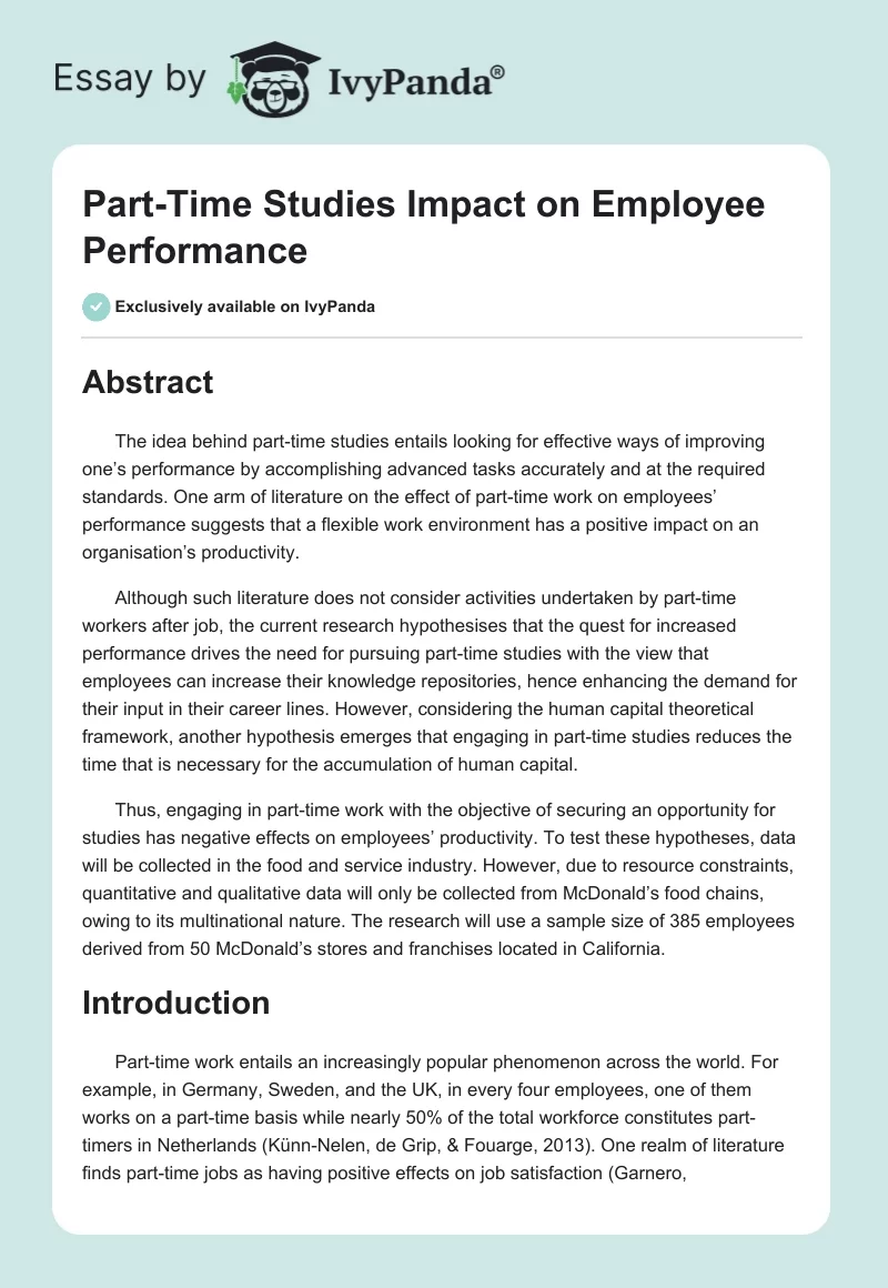 Part-Time Studies Impact on Employee Performance. Page 1