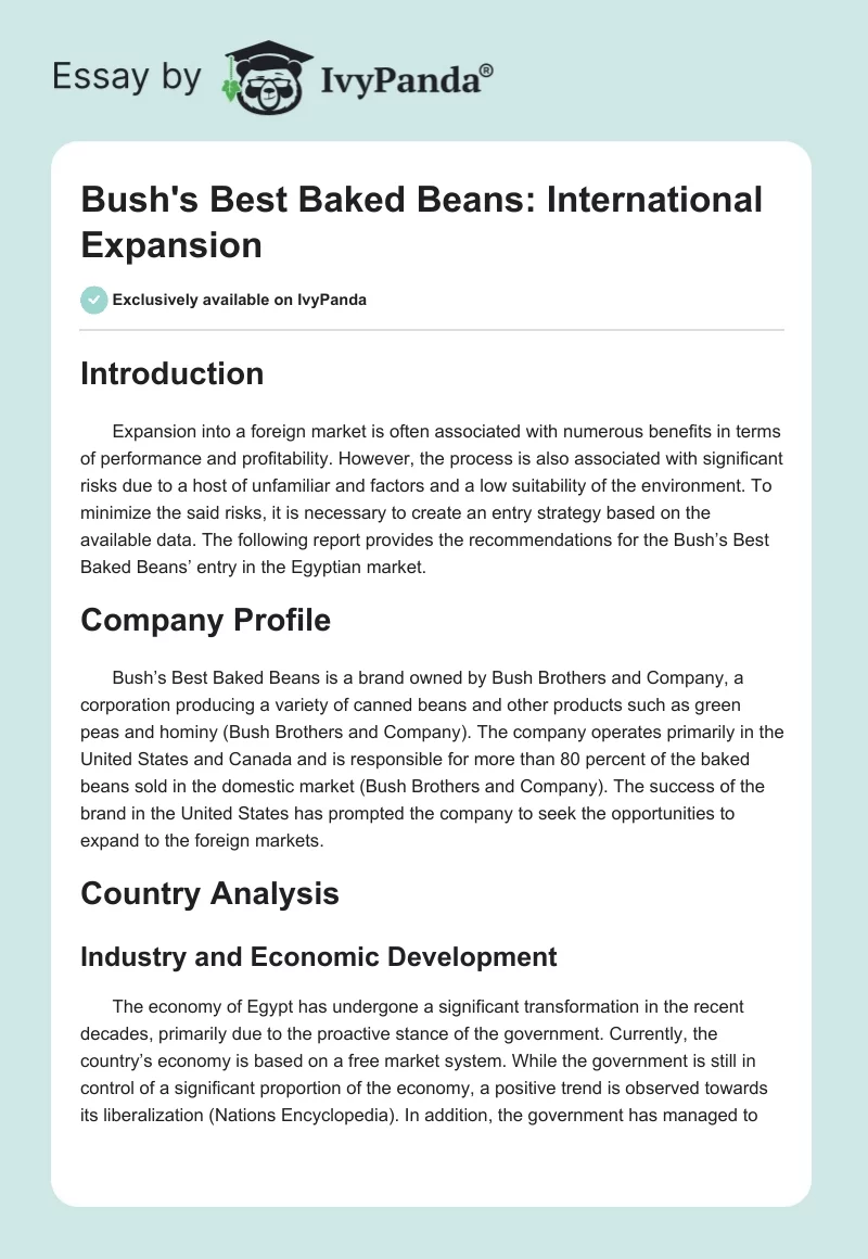 Bush's Best Baked Beans: International Expansion. Page 1
