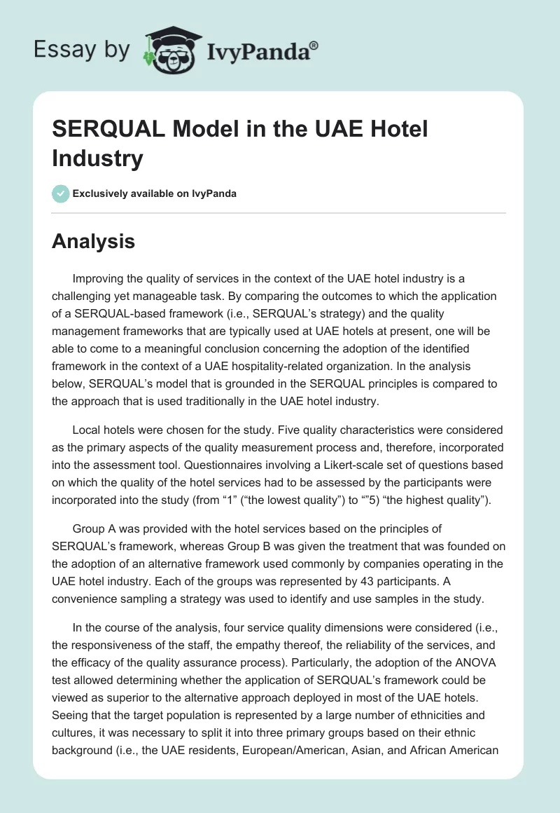 SERQUAL Model in the UAE Hotel Industry. Page 1