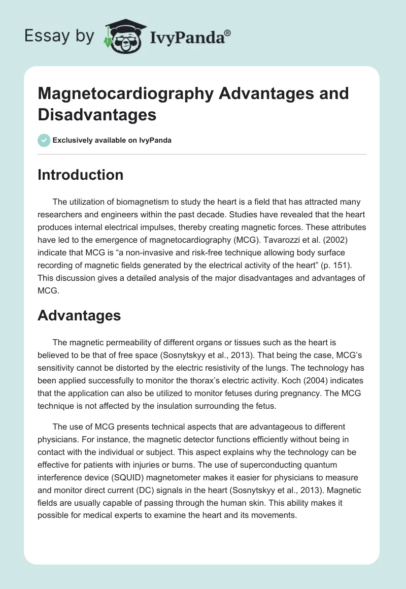 Magnetocardiography Advantages and Disadvantages. Page 1