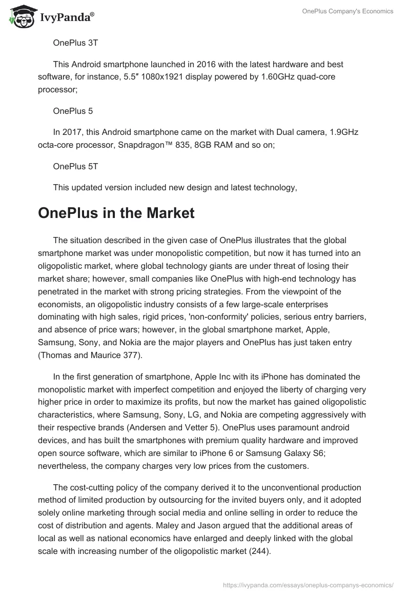 OnePlus Company's Economics. Page 3