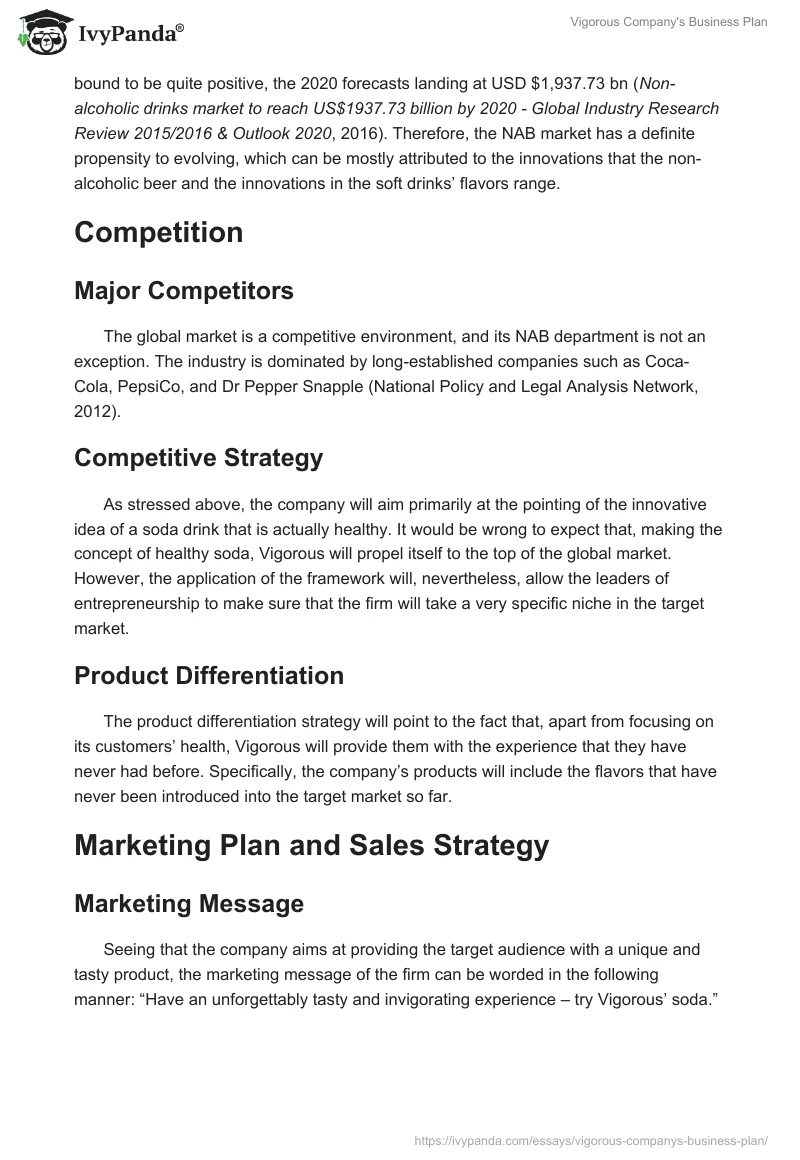 Vigorous Company's Business Plan. Page 5