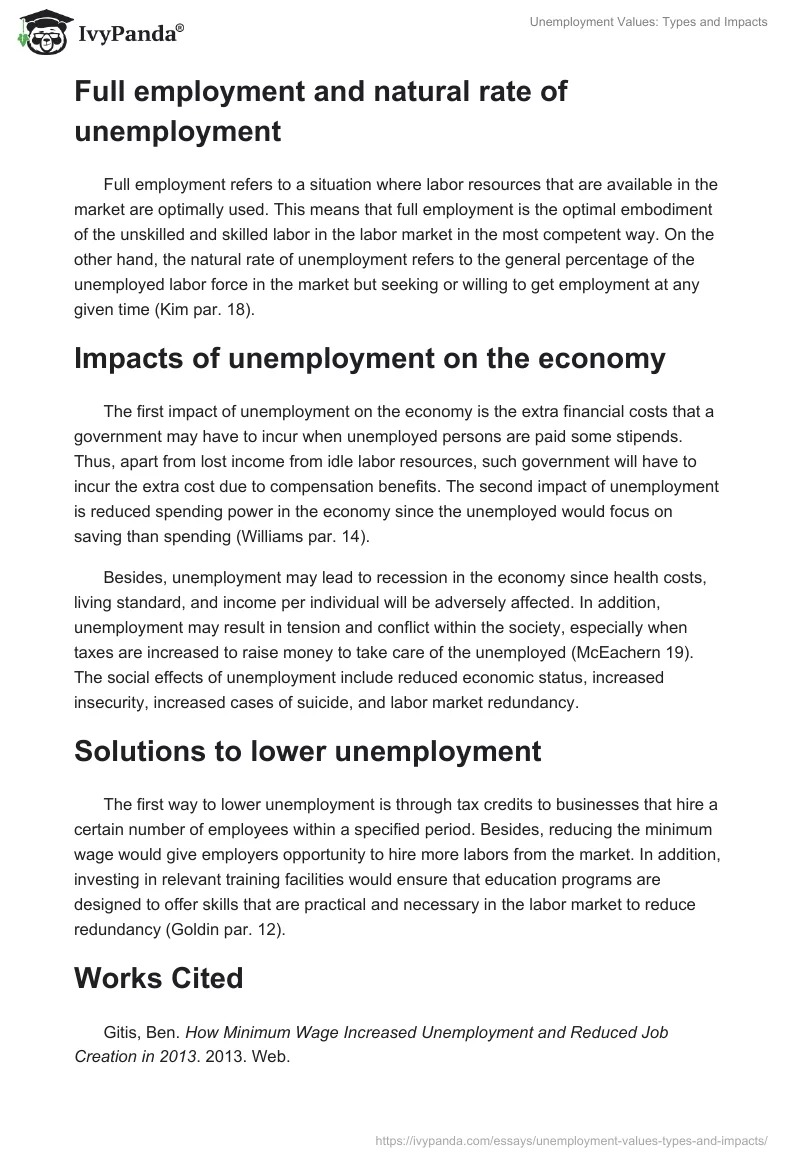 Unemployment Values: Types and Impacts. Page 2