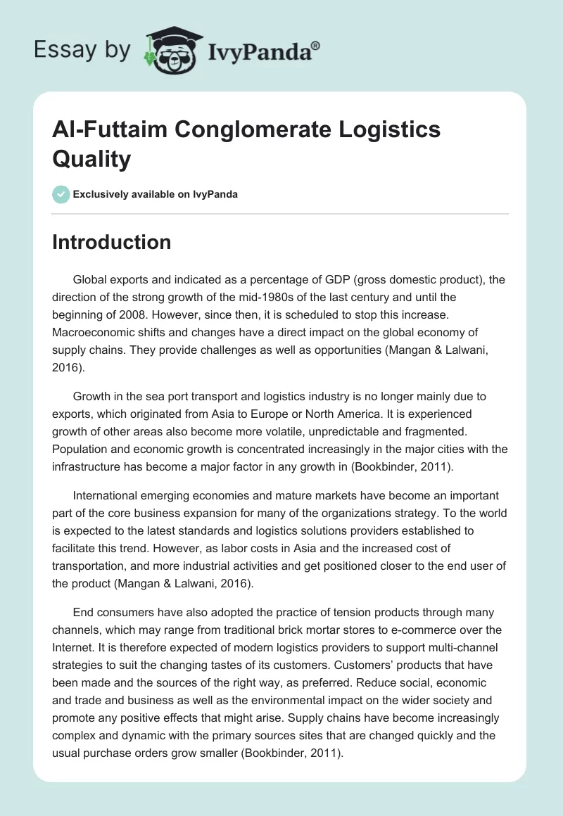 Al-Futtaim Conglomerate Logistics Quality. Page 1