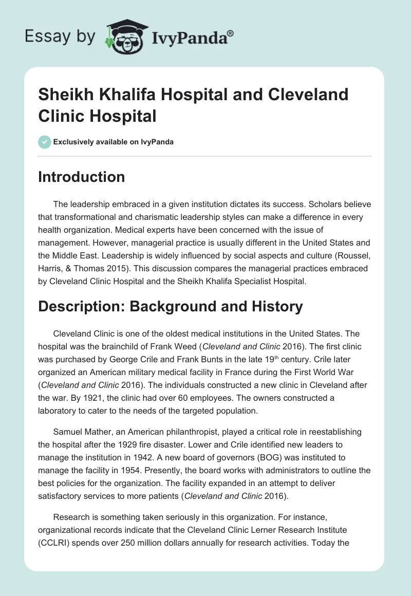Sheikh Khalifa Hospital and Cleveland Clinic Hospital. Page 1