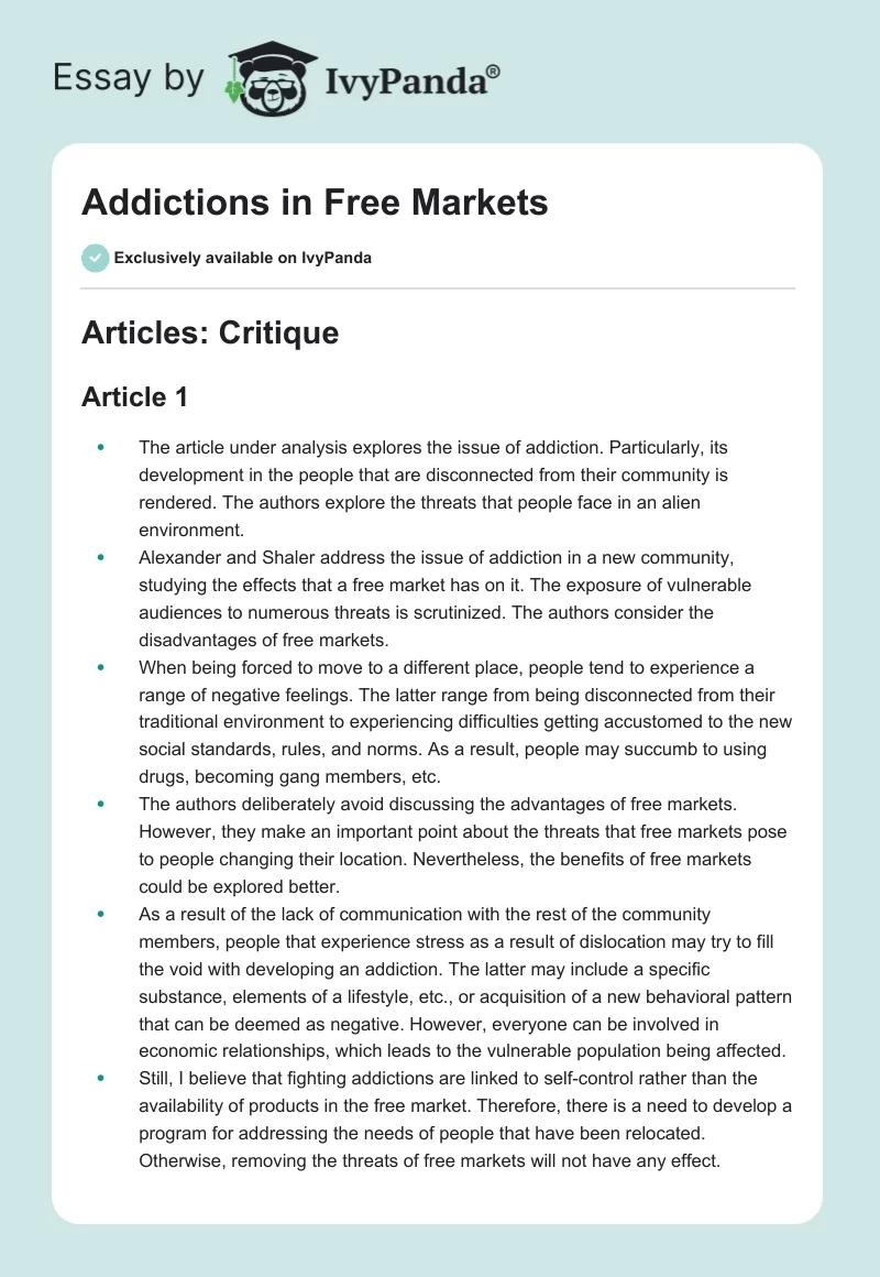 Addictions in Free Markets. Page 1