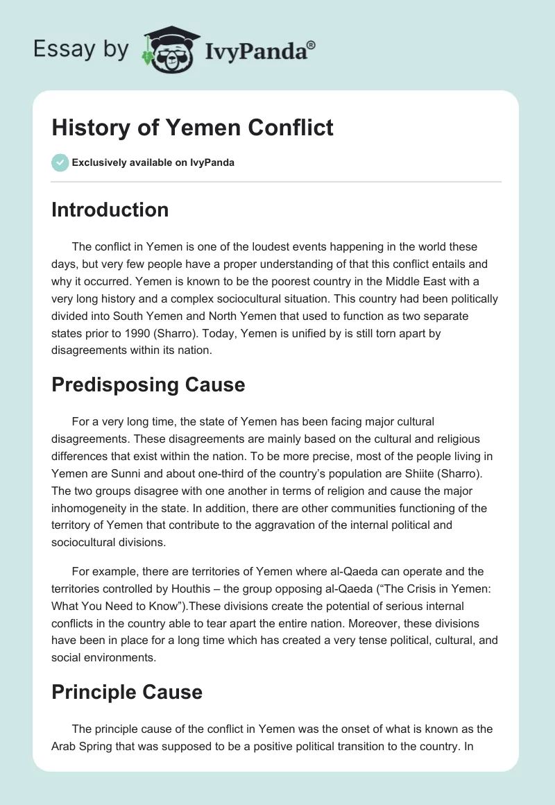 History of Yemen Conflict. Page 1