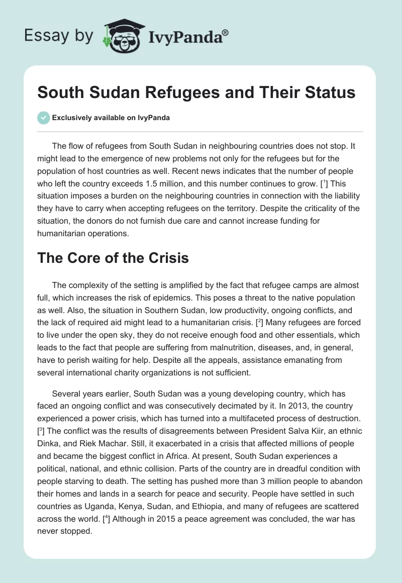 South Sudan Refugees and Their Status. Page 1
