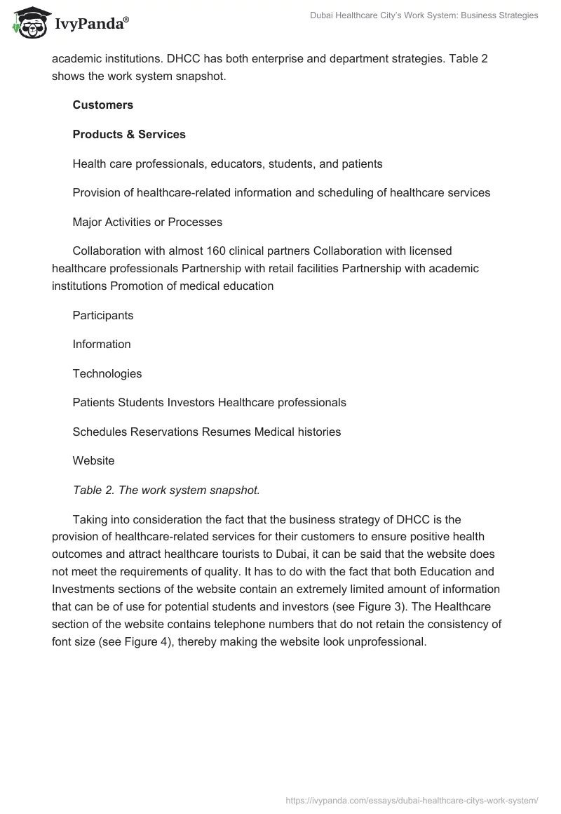 Dubai Healthcare City’s Work System: Business Strategies. Page 5