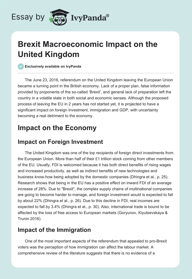 Brexit Macroeconomic Impact on the United Kingdom. Page 1