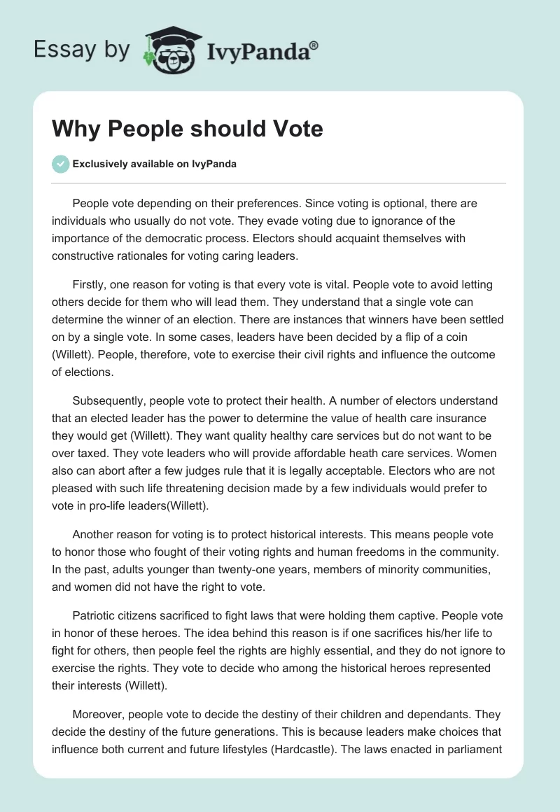 Why People should Vote. Page 1
