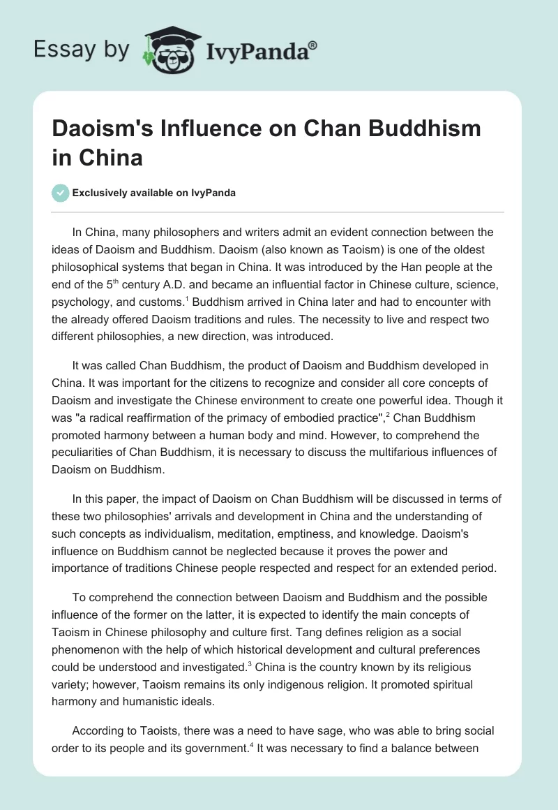 Daoism's Influence on Chan Buddhism in China. Page 1