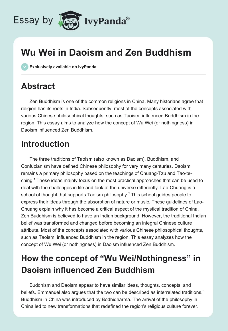 Wu Wei in Daoism and Zen Buddhism. Page 1