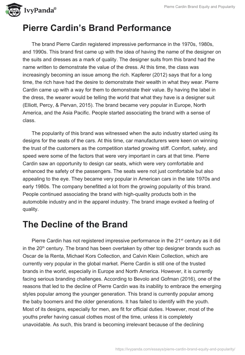Pierre Cardin Brand Equity and Popularity. Page 3