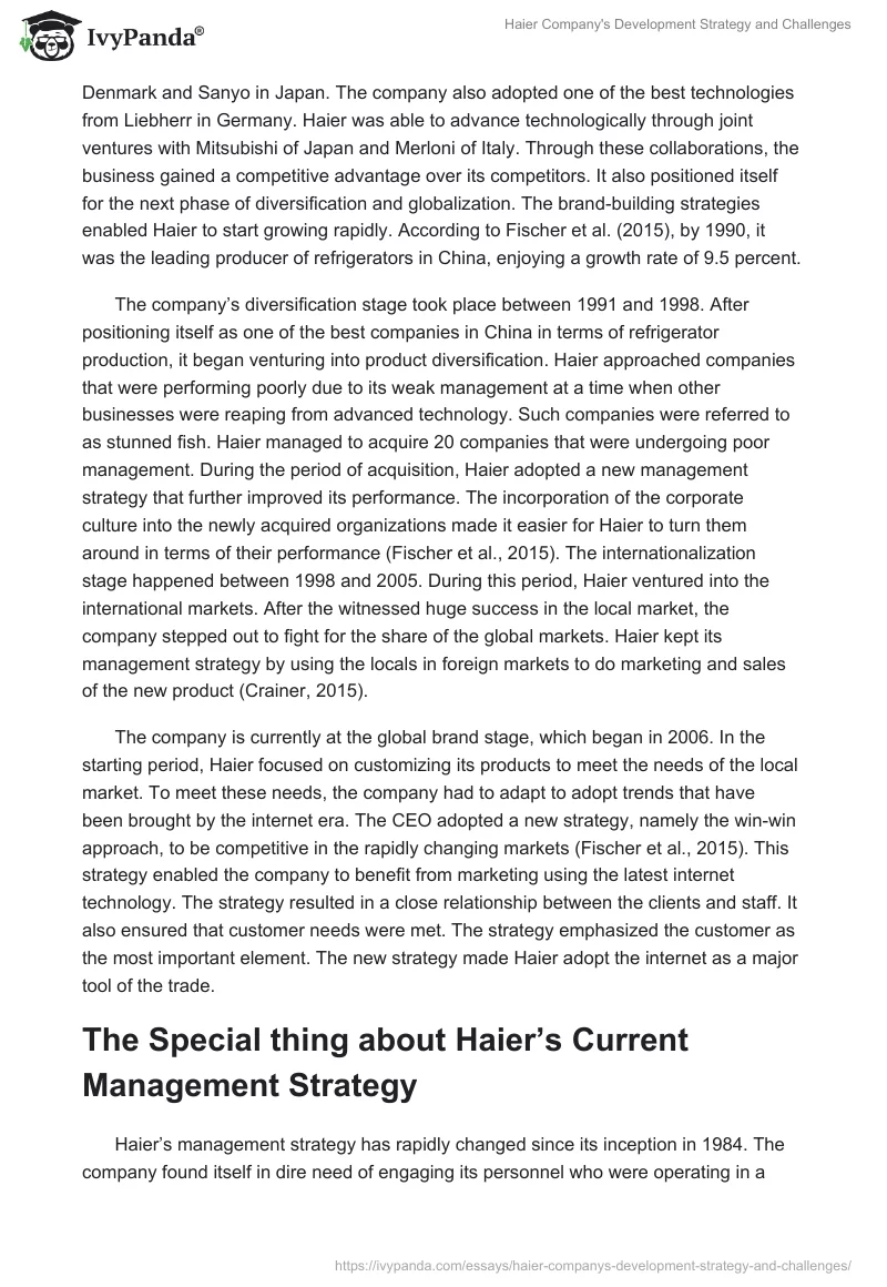 Haier Company's Development Strategy and Challenges. Page 3