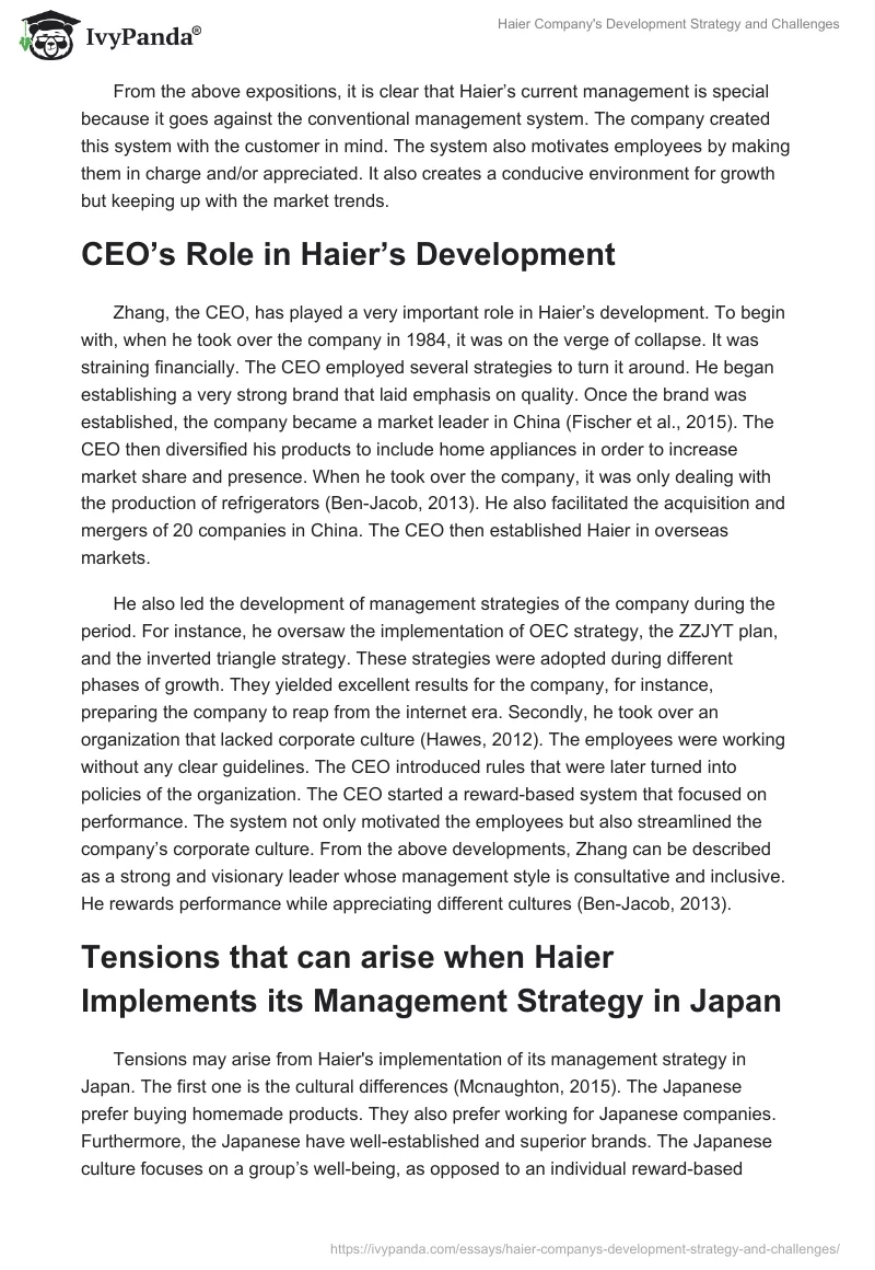 Haier Company's Development Strategy and Challenges. Page 5