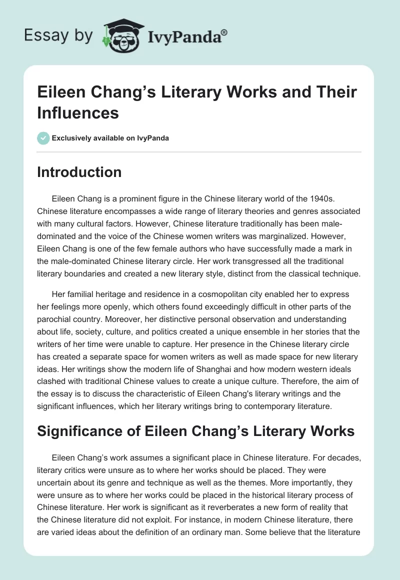 Eileen Chang’s Literary Works and Their Influences. Page 1